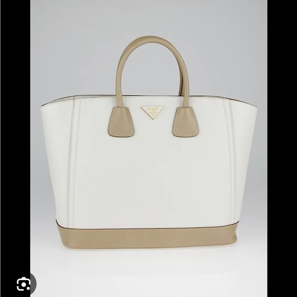 Prada Talco/Visone Saffiano Lux Large Shopping Bag - Picture 1 of 8